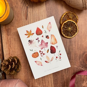 A6 Herbário de outono acolhedor para oferecer a Mabon | Artigos de papelaria sazonais feitos à mão | Ilustrações em aquarela