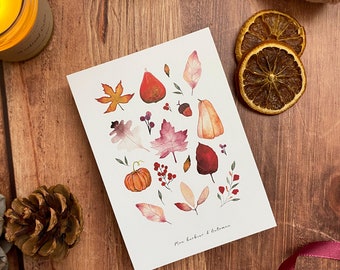 Herbier d’automne cosy à offrir pour Mabon | Papeterie artisanale de saison | Illustrations à l’aquarelle