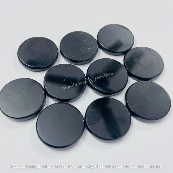 Natural Black Onyx Flat Round Coin Calibrated Loose Round Discs Cabochons Size 4,5,6,7,8,9,10,11, 12, 13, 14, 15, 16, 18, 20, 22, 24, 25, mm