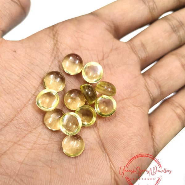 Natural Lemon Topaz/Quartz Round Flat Back Loose Calibrated Cabochons 3,4,5,6,7,8,9,10,11, 12, 13, 14, 15, 16, 18, 20, 22, 24,25 mm