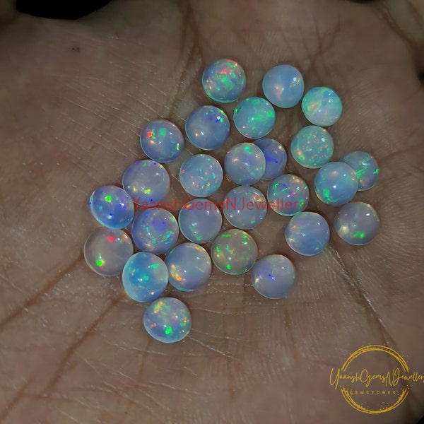 AAA Quality Natural Ethiopian Opal Loose Round Flat Back Cabochon Gemstone Calibrated Size 2,2.5,3,3.5x3,4 mm,5 mm,6 mm,7 mm,8 mm,9 mm,10 mm