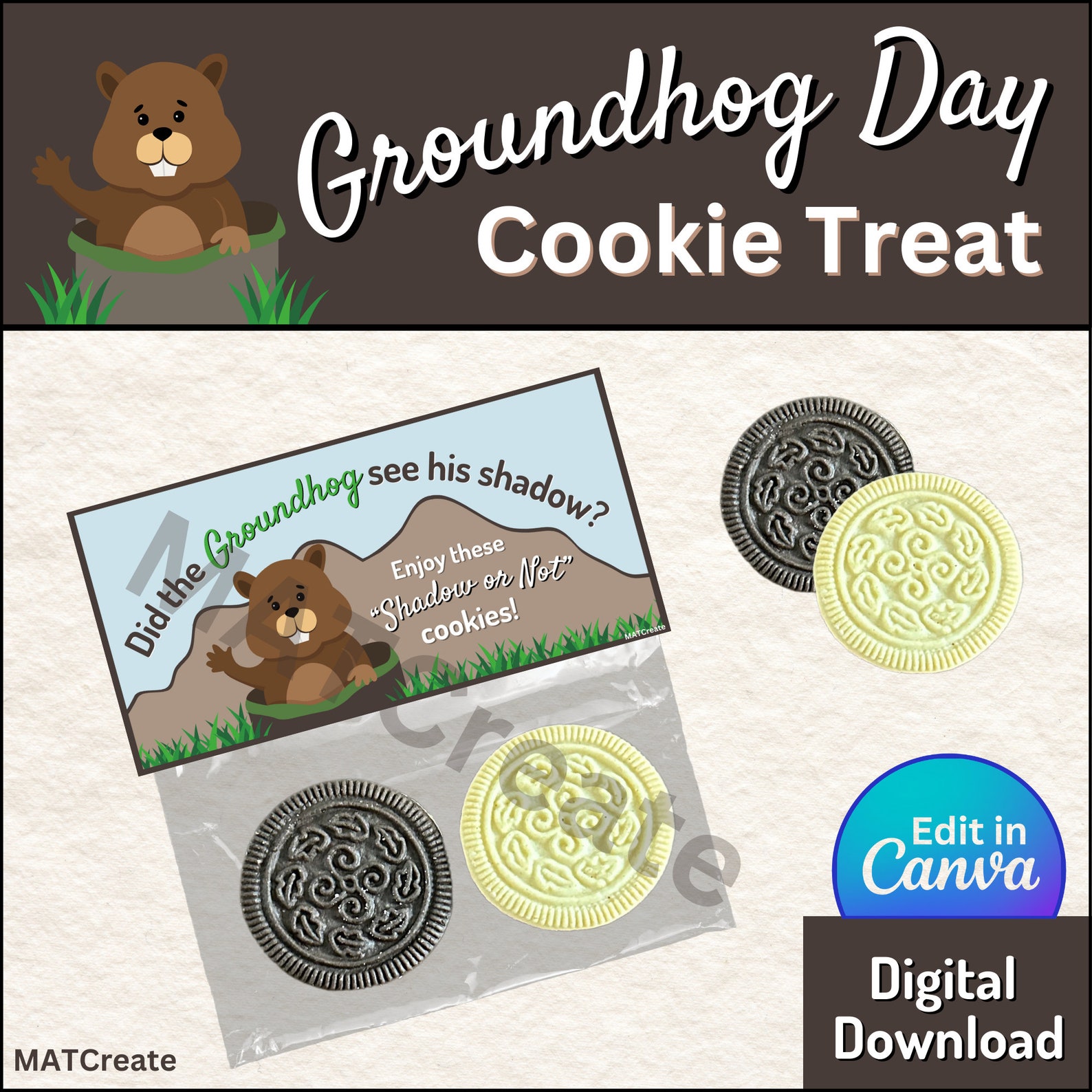 Groundhog Day Cookie Treat Bag Topper - Etsy