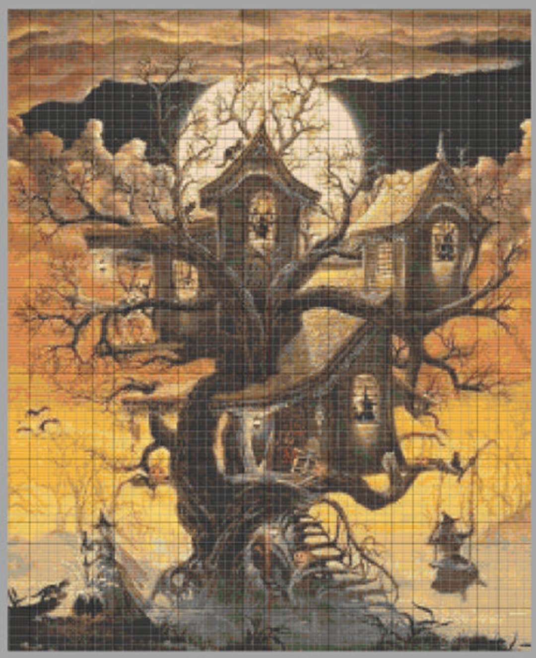Halloween Art Spooky Haunted House Cross Stitch Pattern PDF - Etsy