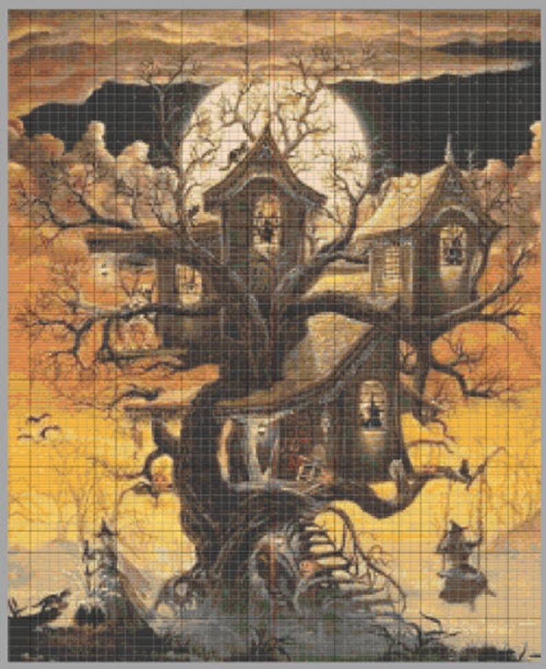 Halloween Art Spooky Haunted House Cross Stitch Pattern PDF - Etsy