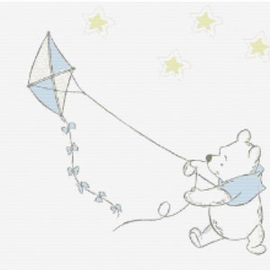 Baby Shower_Winnie The Pooh In Blue Kite Flying _ Cross Stitch Pattern, PDF, Instant Download