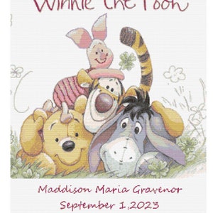 Winnie The Pooh Pink Write Name & Letters_ Cross Stitch Pattern_ PDF_ 4 Files Instant Download