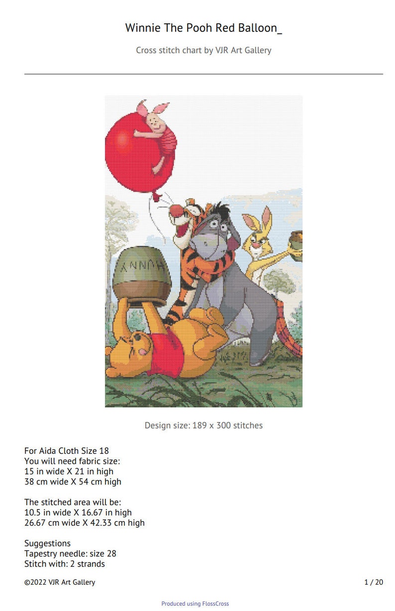 Winnie the Pooh Red Balloon Hunny Cross Stitch Pattern PDF - Etsy