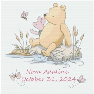 Baby Shower_Mariposas clásicas de Winnie The Pooh_Personalizado_Letras y números_Descarga instantánea_3 archivos PDF_Compatible con Pattern Keeper