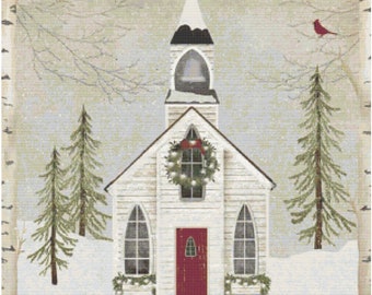 Padrão de ponto cruz de Natal com igreja nevada: arte de parede natalina (padrão em PDF)