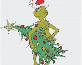 Padrão de ponto cruz para árvore de Natal do Grinch: decoração natalina (download digital)