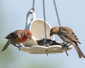 White Teacup Birdfeeder