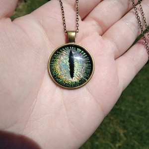 Swamp Cryptid Glass Dome Monster Eye Pendant
