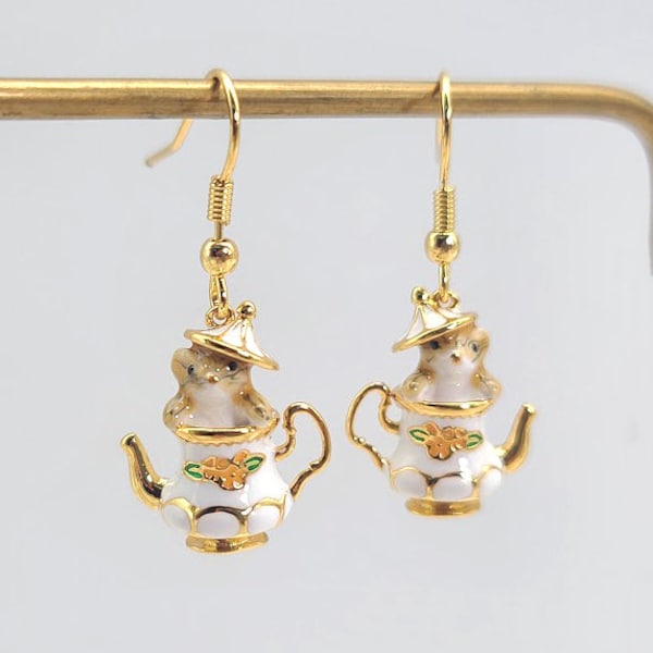 Mouse Teapot Dangle Earrings, Hamster Earrings with Gift Box , KIANNAKI ERF2112122