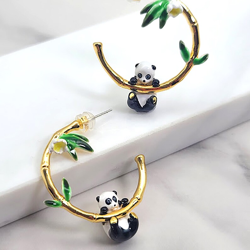 Panda Hoop Earrings 925 Sterling Silver Small Huggie Hoop Animal Earrings for Sensitive Ears Panda Gifts Jewelry for Teen Girls Women