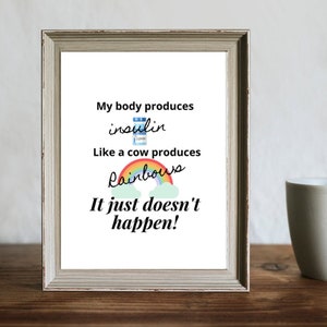 My Body Produces Insulin…” Funny Diabetes Print | Sarcastic T1D Digital Art | Instant Download