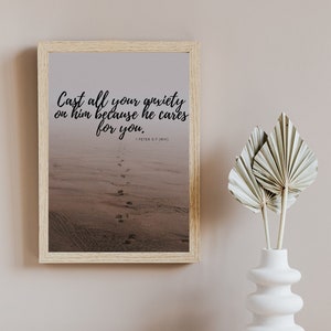 1 Peter 5:7 Wall Art | Boho Scripture Printable | Christian Bible Verse Print | Inspirational Faith Decor