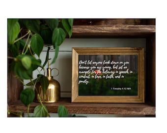 1 Timothy 4:12 Schrift Wandkunst - Inspirierender christlicher Digitaldruck