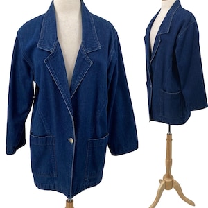 Vintage 80er Jahre Sundance Jeans Jacke Longline Jeans Blazer Dark Wash Blau Damen XL