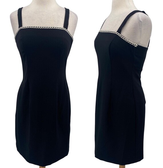 Vintage 90s City Triangles Mini Dress Sheath Embroidered Square Neck Black 8 Vintage 90s City Triangles Mini Dress Sheath Embroidered Square Neck Black 8