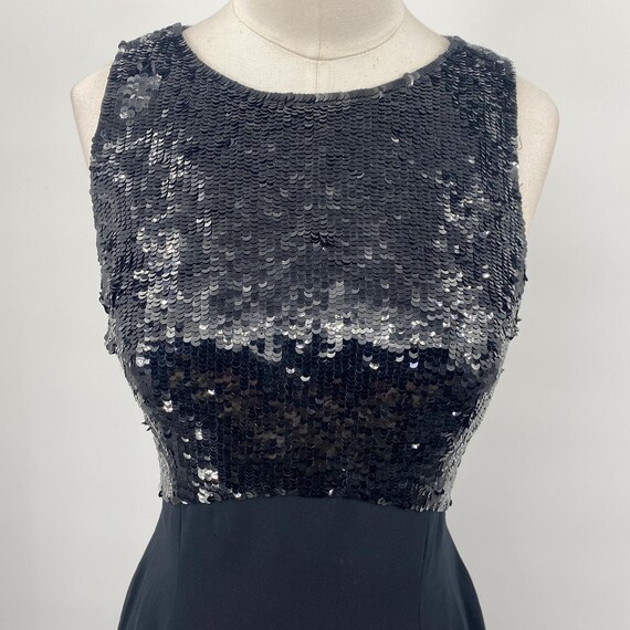 Vintage 90s Sequin Bodice Mini Dress Racerback Empire Waist High Neck Black XS