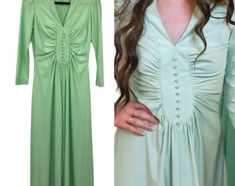 Vintage 70s Prairie Dress Mint Green 3/4 Sleeve Statement Piece Women Size Small