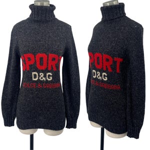 Vintage 90s Dolce & Gabbana Sport Sweater Wool Alpaca Turtleneck Gray Red Womens Size Small