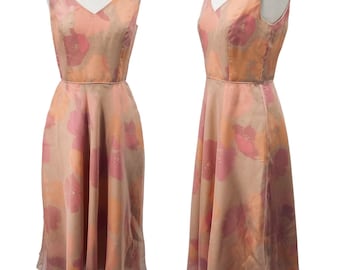 Vintage Y2k-zijden met kralen bezaaide fit & flare midi-jurk mouwloos v-hals roze oranje 8