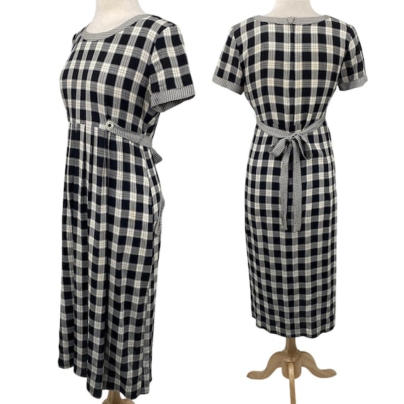 empire waist midi dress in plaid Thorn & Fable Brown & Black Checkered Empire Waist Midi Dress Plus Size