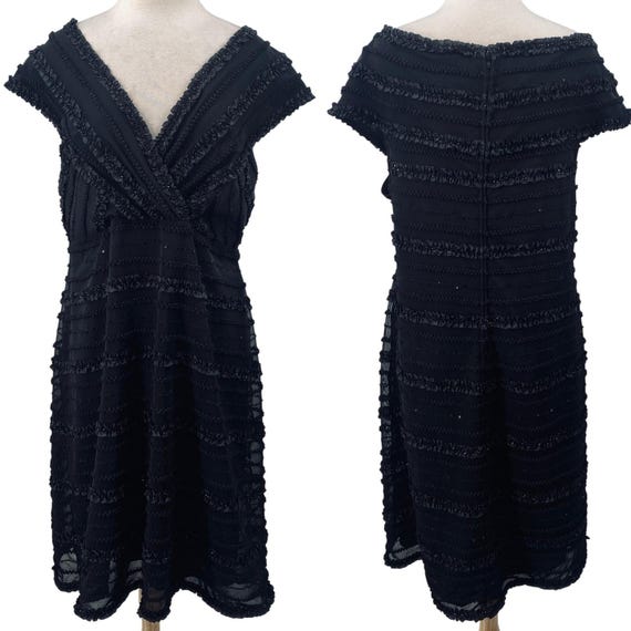Vintage Tadashi Shoji Cocktail Dress Embellished Faux Wrap Vneck Black  Womens 16