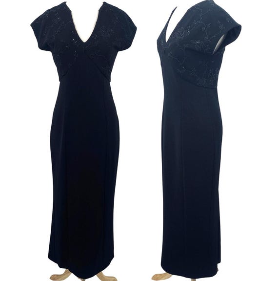 Vintage 90s Beaded Bodice Maxi Dress Knit Fitted Column Gown Empire Waist  Black - Etsy