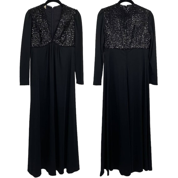 Vintage Shawn Jos 1970s Formal Gown Maxi Dress Black Sequin V Neck Womens  Small - Etsy