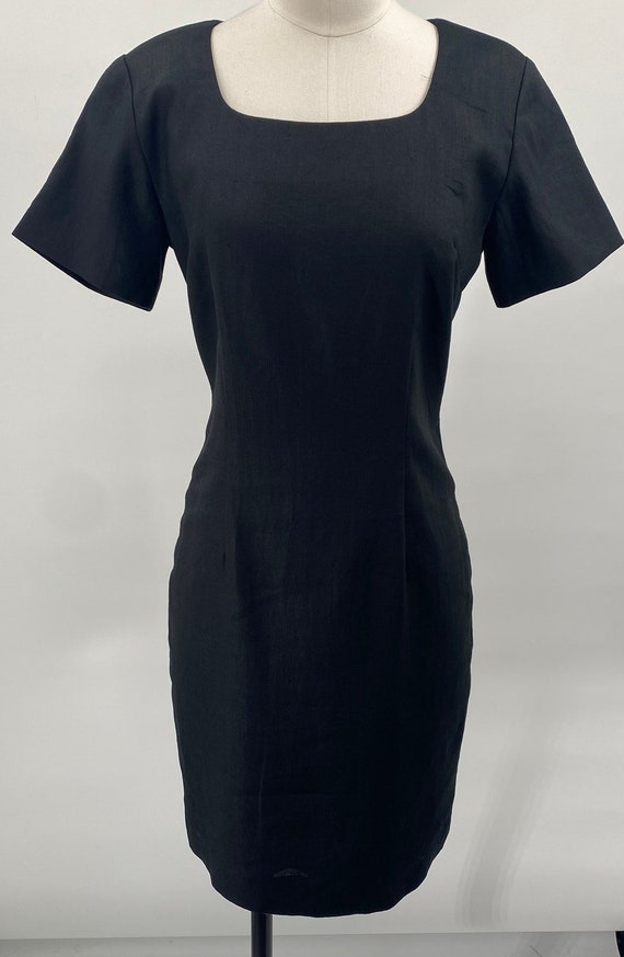 Vintage 90s Lord & Taylor Linen Mini Sheath Dress Short Sleeve Square Neck Black Womens size XS Vintage 90s Lord & Taylor Linen Mini Sheath Dress Short Sleeve Square Neck Black Womens size XS