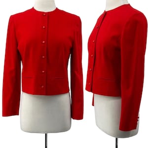 Vintage 70s Pendleton Wool Blazer Collarless Button Down Bolero Red Womens Size Small