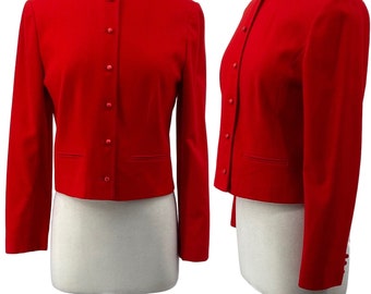 Blazer de lã Pendleton vintage dos anos 70 sem gola com botões Bolero vermelho feminino tamanho pequeno