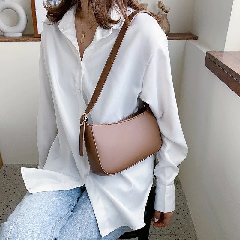 Cute Solid Color Small PU Leather Shoulder Bags for Women Summer Simple Handbags Purses