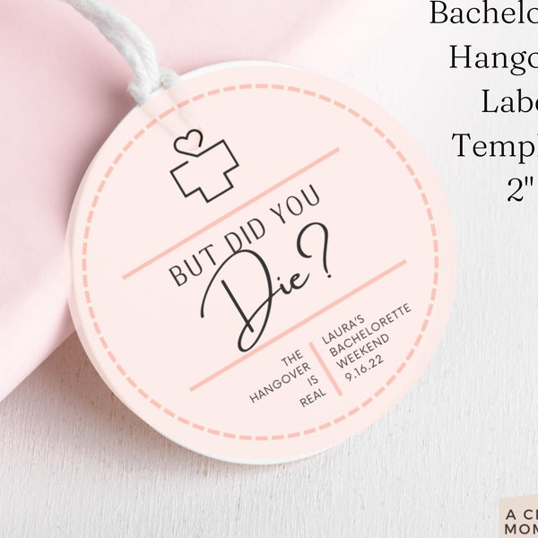 Bachelorette Party Hangover Survival Kit Gift Bag Tag, But Did You Die Label, Hangover Tag Template, Recovery Kit Label