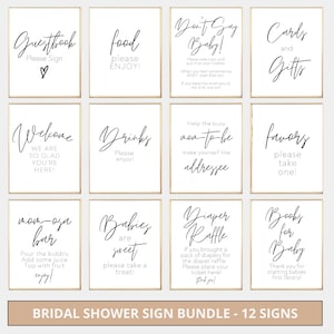12 Baby Shower Signs Bundle, Printable, Signage Pack, Baby Shower Signs Set, Baby Shower Decor, Black and White, Calligraphy Signs Baby