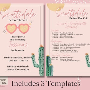 Scottsdale Before the Veil Bachelorette Invitation Template, Scottsdale Bachelorette Invitation, Arizona Bachelorette Invite, Itinerary Temp