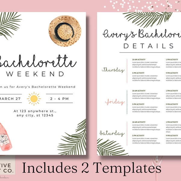 Summer Bachelorette Invitation Template, Tropical Beach Bachelorette Invitation, Beach Bachelorette Invite, Summer Itinerary, Miami Bach