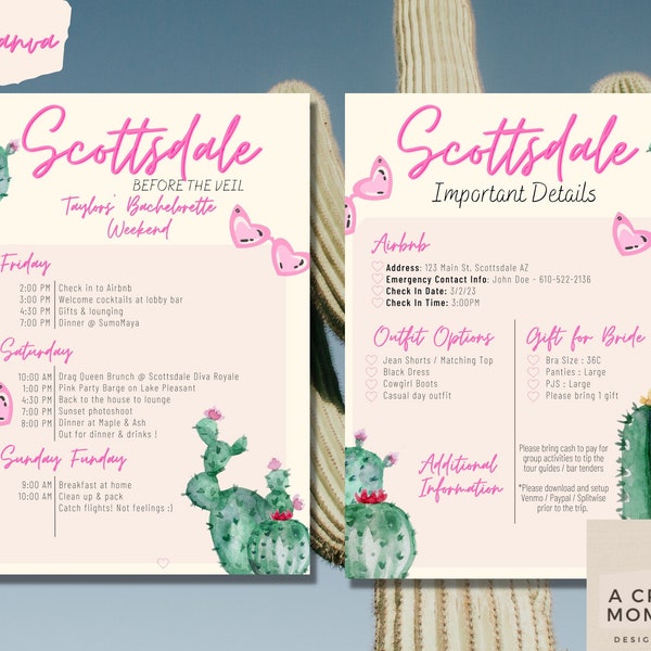 Scottsdale Before the Veil Bachelorette Invitation Template, Scottsdale Bachelorette Invitation, Arizona Bachelorette Invite, Itinerary Temp