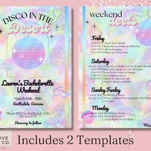 Disco In The Desert Bachelorette Invitation Template, Scottsdale Bachelorette Invitation, Arizona Bachelorette, Desert Itinerary,Desert Bach