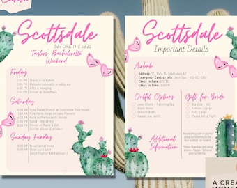 Plantilla de itinerario para despedida de soltera en Scottsdale, ambiente desértico (descarga digital)