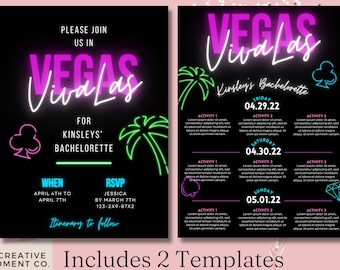 Neon Las Vegas Bachelorette Invitation Template, Itinerary (Digital Download)