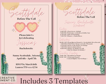 Scottsdale Bachelorette Invitation Template, Desert Vibe Itinerary (Digital Download)