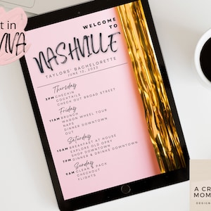 Nashville Bachelorette Reiseroute Vorlage, trendige Bachelorette, Reiseroute Vorlage, Country, Nash Bash, Cowgirl Party, Instant Download