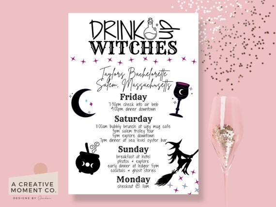 Salem Bachelorette Invitation Template, Witches Skull Accessories (Digital Download)