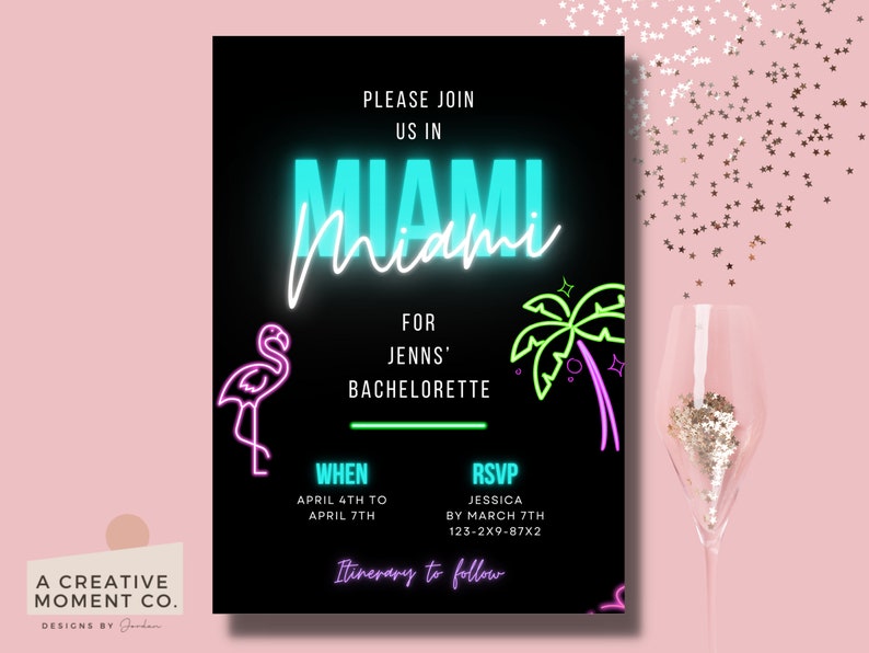 Miami Bachelorette Invitation Template Miami Bachelorette Etsy