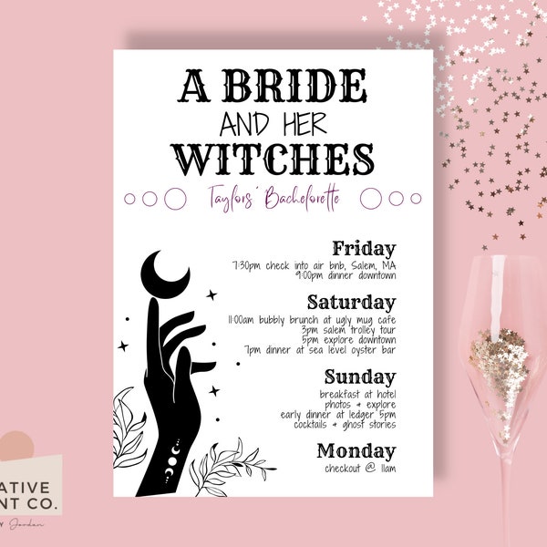 Bride & Her Witches Bachelorette Invitation Template, Salem Bachelorette Invitation,Witches Bride, Witch Bach, Witch Bride, Black White