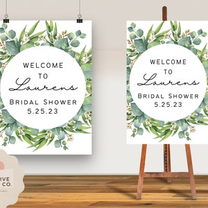 Greenery Welcome Signs, Bridal Shower Welcome Sign, Custom Sign, Editable Welcome Sign, Any Event, Instant Download, Eucalyptus Bridal