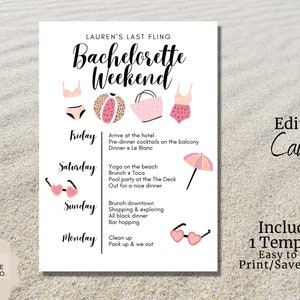 Beach Bachelorette Invitation Template, Tropical Bachelorette Invitation, Hamptons Bachelorette, Beach Bachelorette Itinerary, Last Fling